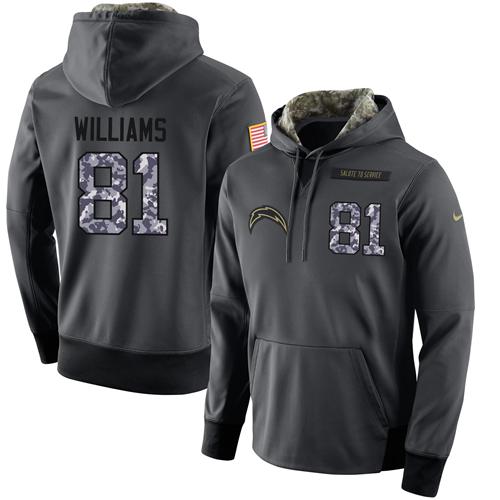 NFL Men's Nike Los Angeles Chargers #81 Mike Williams Stitched Black Anthracite Salute to Service Player Performance Hoodie - Click Image to Close